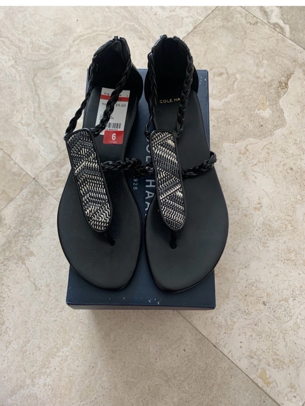 Cole Haan Women's Black Braided Thong Sandals NIB